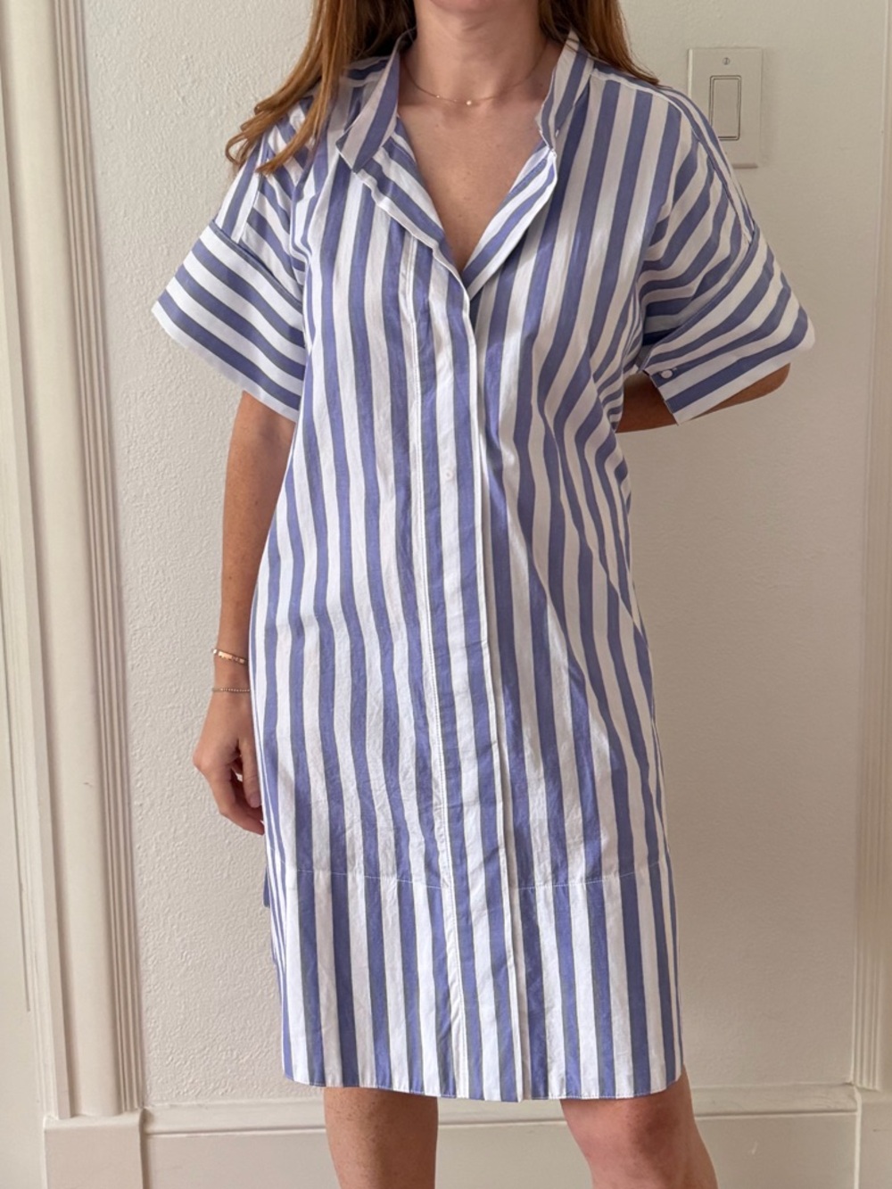 Banana Republic Blue and White Striped Short Sleeve Shirt Dress
